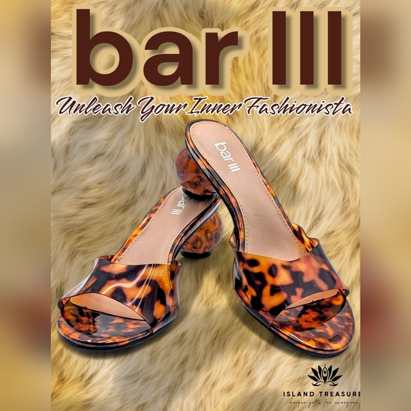 BAR III Ball-Heel Sandals Leopard Tortoise Shell Sz 7.5 Open Toe Dress Blk Brown - Picture 1 of 16